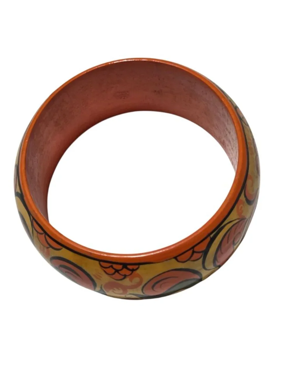 Hand Painted Wooden Bangle Bracelet Orange Yellow Green Design Fashion Jewelry